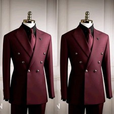 Burgundy Men's Suit Prom Blazer Double Breasted Wedding Banquet Outifts 2Pcs
