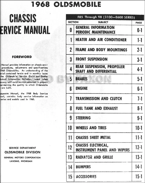 1968 Olds Shop Manual Delta 88 98 Supreme 442 Cutlass F85 Oldsmobile Service - Image 2 of 4