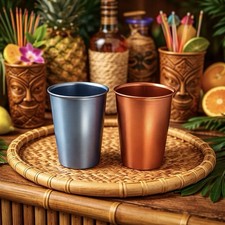 MARDI GRAS Festiveware Aluminum Cups Set of 2 Vtg MCM 4โ USA Made Barware