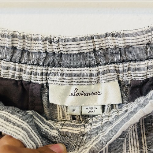 Elevenses Antropologie Striped Shorts Size M 100% Cotton Gray White Casual Beach - Picture 5 of 9