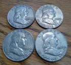 Lot of 4 Franklin Half Dollars --  1958, 1960, 1961 and 1962-- 90% Silver