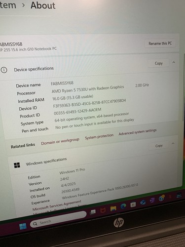 HP Notebook RTL8852BE Ryzen 5 7530U 2.00GHz 16GB RAM 1TB SSD #43092-1 - Zdjęcie 9 z 10
