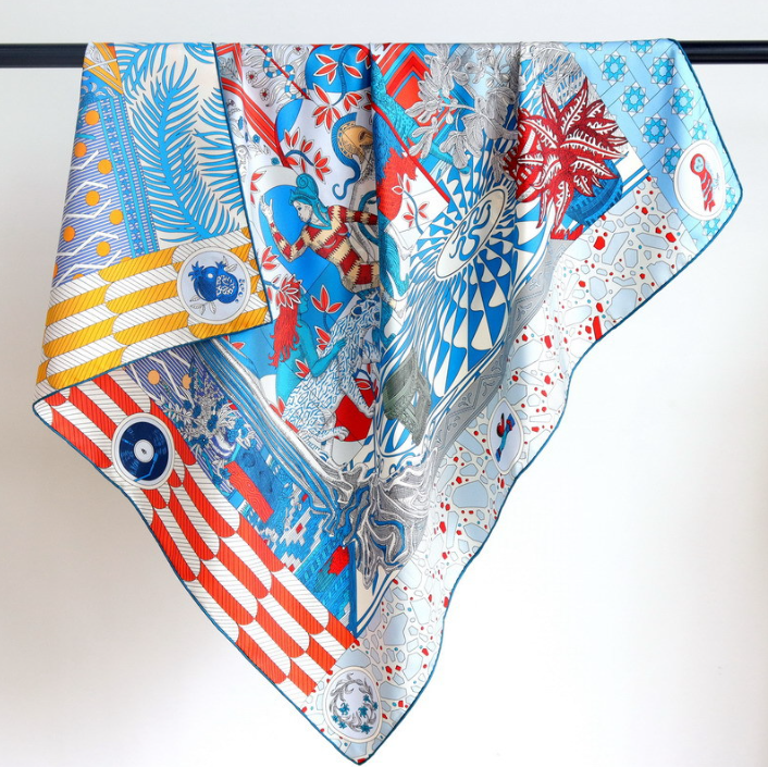 Pure 18 Momme Twill Silk Scarf Wrap Square Shawl 53'' Red Knights Print Bandanna