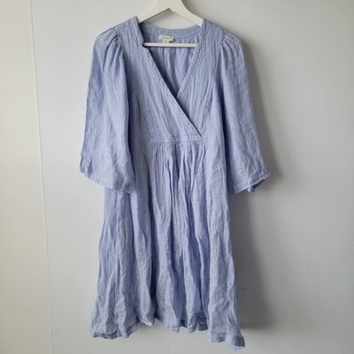 Sundance women's 100% linen La Lune Dress sz PS Gauzy V-neck 3/4 sleeves boho