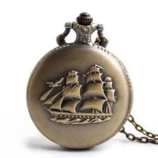 Vintage Bronze Quartz Pocket Watch Necklace Pendant Chain Unisex Christmas Gift