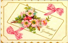 Vintage Style Heartiest Greetings Floral Postcard Reproduction 1890-1910