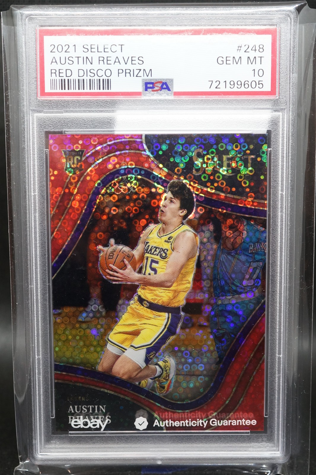 2021-22 Select Austin Reaves #248 Red Disco Prizm Rookie Courtside 39/49 PSA 10