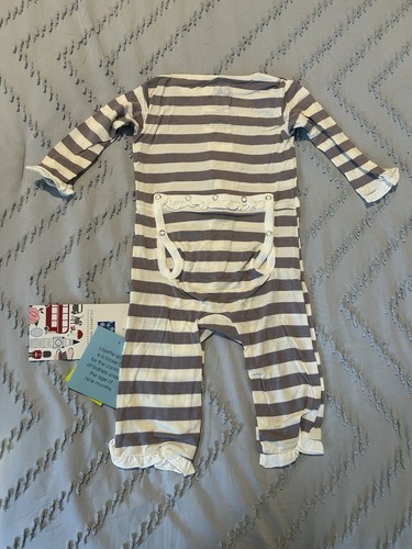 Kickee Pants One Piece Outfit Baby Girl Gray White Stripes Size 0-3 Months NWT - Picture 4 of 4