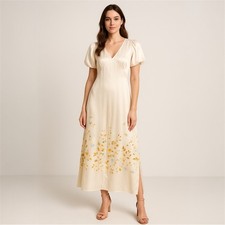 Worthington Champagne Satin Floral Maxi Midi Dress Size 2 NWT New Cottagecore