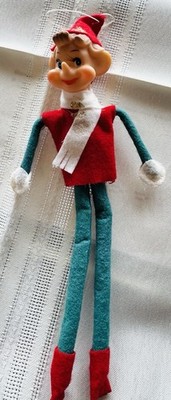 Vintage Christmas Felt Elf Knee Hugger Pixie 9  JAPAN Red White Green