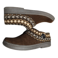 Clarks Supplier Slippers Womens Size 9M Brown Fair Isle Leather Comfort Slip On