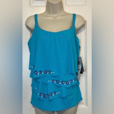 Coco Reef Tankini Costa Brava Ruffle Underwire Top, Teal, Size 38F, NWT