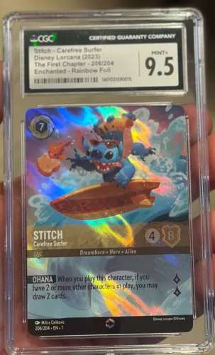 Lorcana Stitch Carefree Surfer Enchanted CGC 9.5