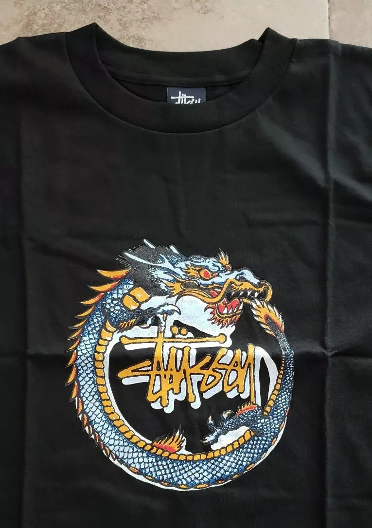 VINTAGE 90s STUSSY DRAGON BLACK T SHIRT SIZE M