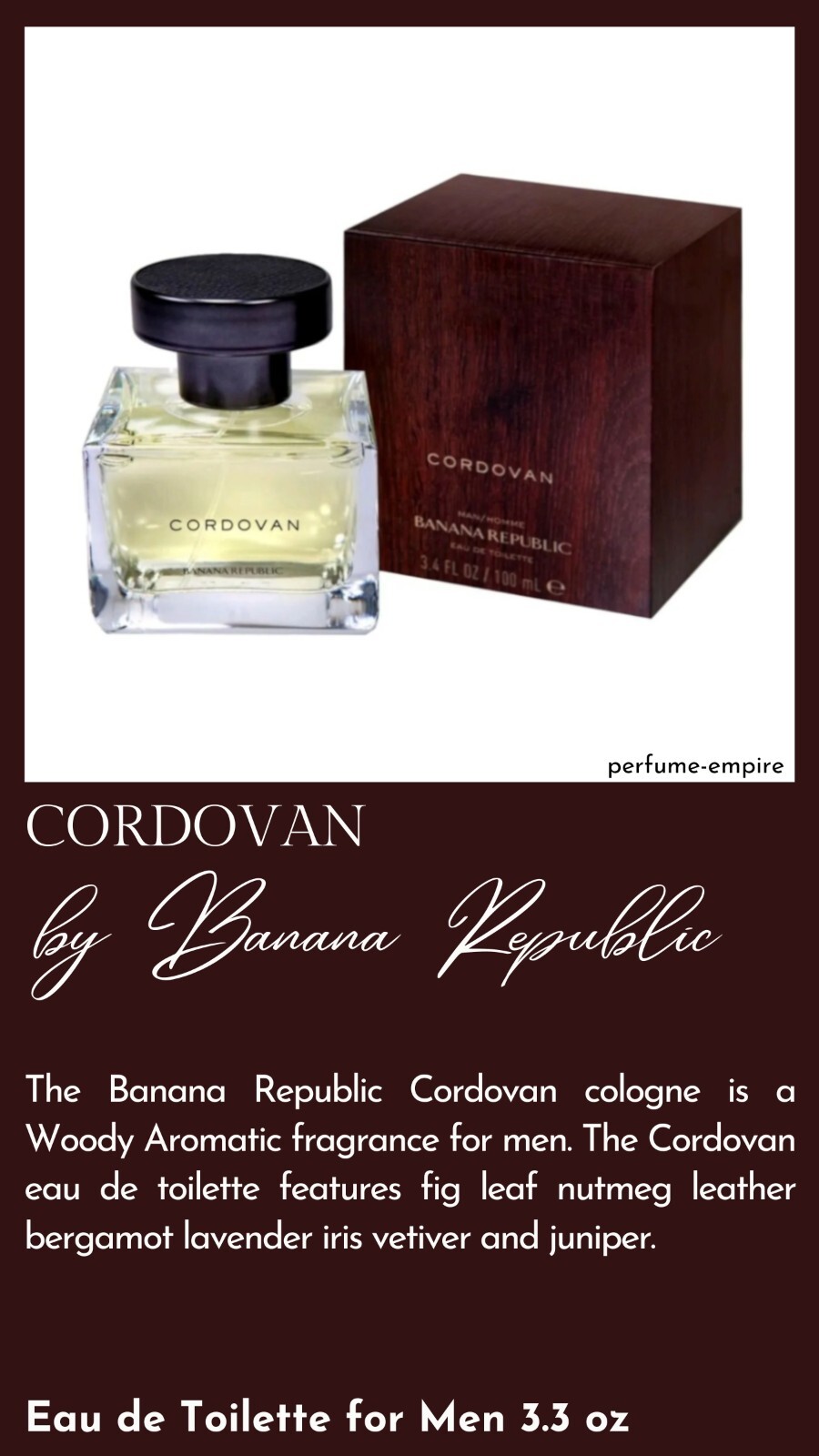 Cordovan by Banana Republic Cologne for him 3.4 oz 3.3 edt New in Box