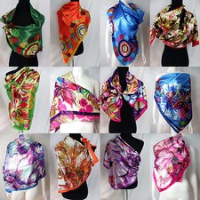 lot of 5 floral retro bohemian large satin square scarf 39"x39"