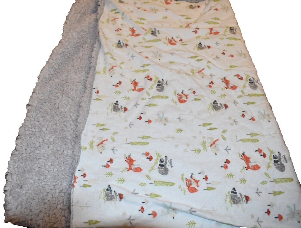 K6 TREND LAB Forest Animals FOX Bear Tree Flannel Plush Sherpa Crib Baby Blanket - Image 2 of 4