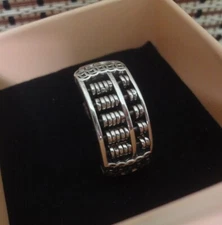 925 Sterling Silver Abacus Rotating Beads Women Adjustable Open Ring & Gift Box