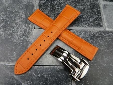 20mm Leather Strap Orange Watch Band Deployment Buckle Set for OMEGA OR Polish