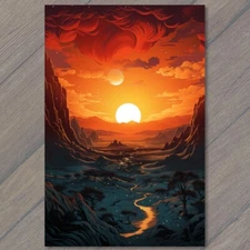 Art Print Majestic Desert Landscape Sunset Sunrise Unusual Mountains Moon Cool