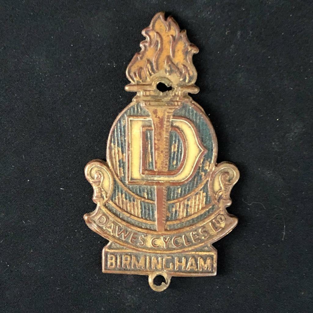 Badge (plaque) De Tube De Direction DAWES BIRMINGHAM - Pour Cadre Vélo Vintage, Années 1930, UK