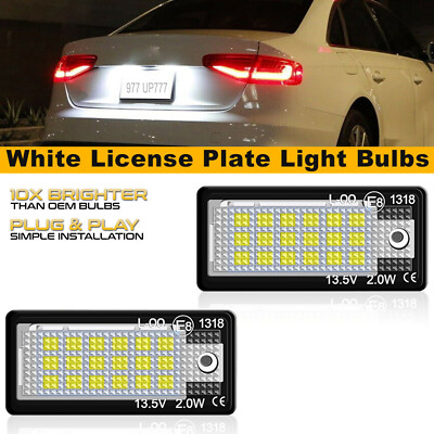 2Pcs For Audi A4 A6 A8 2004-2012 Xenon White LED License
