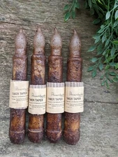 SET 4 Burnt Mustard / Cinnamon Taper TIMER Candle 6" battery operated Primitive