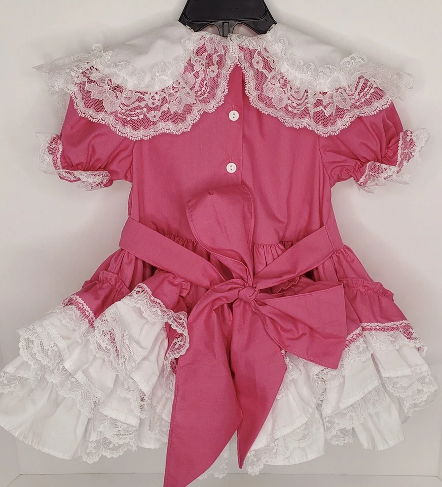 Hermoso Vestido Bebé Niñas Vintage Volantes En Capas Rosa Floral Círculo Pagent Talla 2 Foto 3 de 4