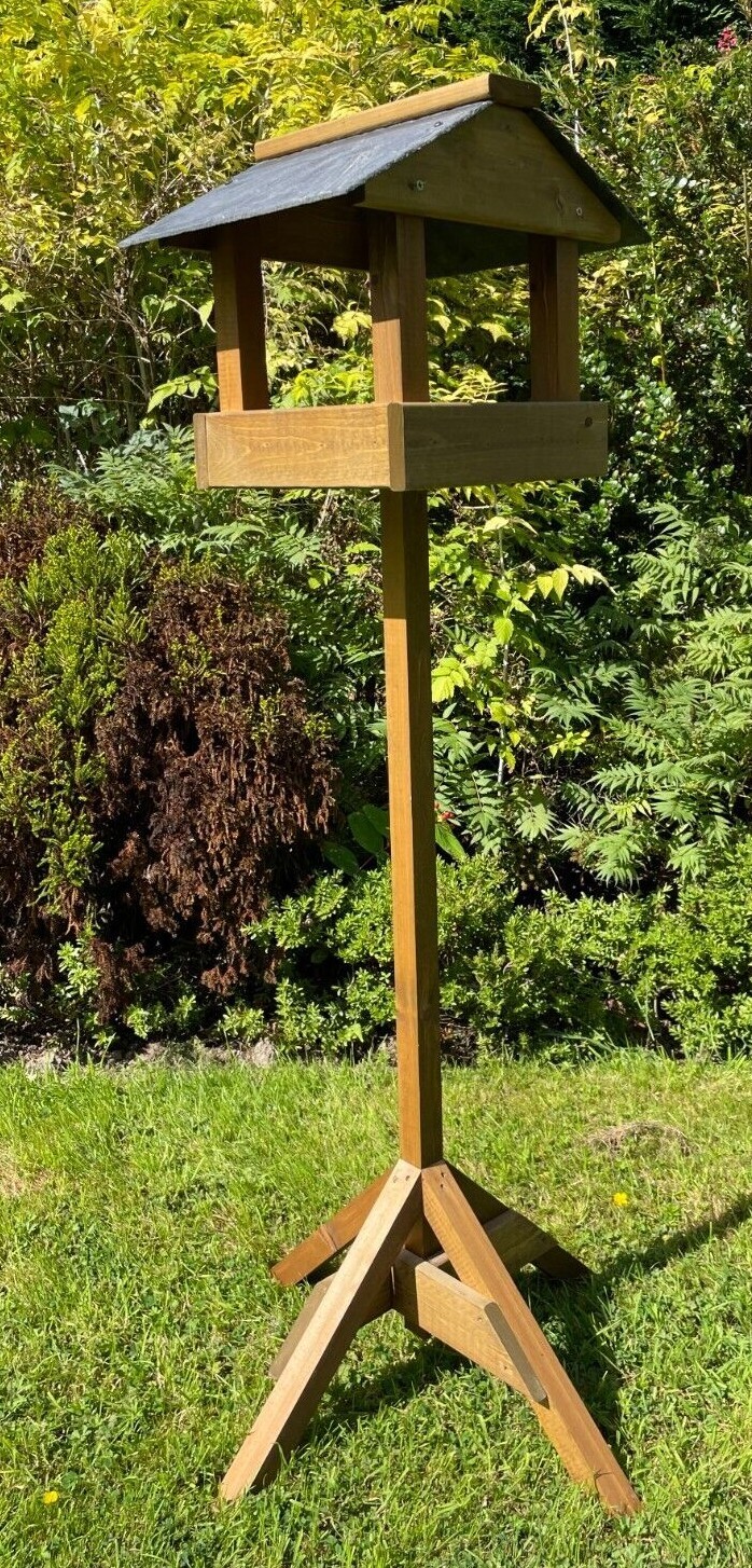 Wooden Bird Table Garden Birds Feeder Feeding Station Slate Roof READY MADE eBay
