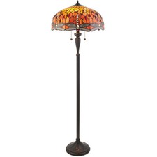 Image of 1.5m Tiffany Twin Floor Lamp Dark Bronze & Dragonfly Stained Glass Shade i00014