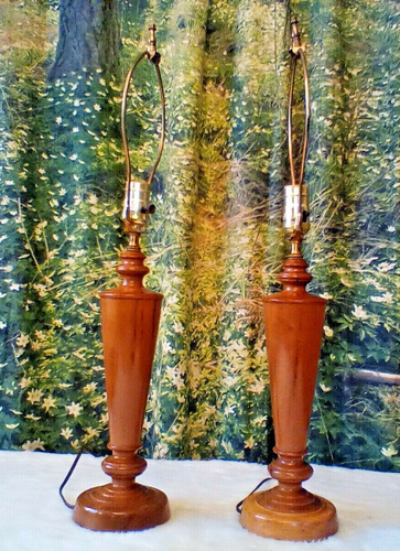 2 Vintage Mid Century wood table / nightstand lamp pair working MCM Retro READ - Picture 4 of 12