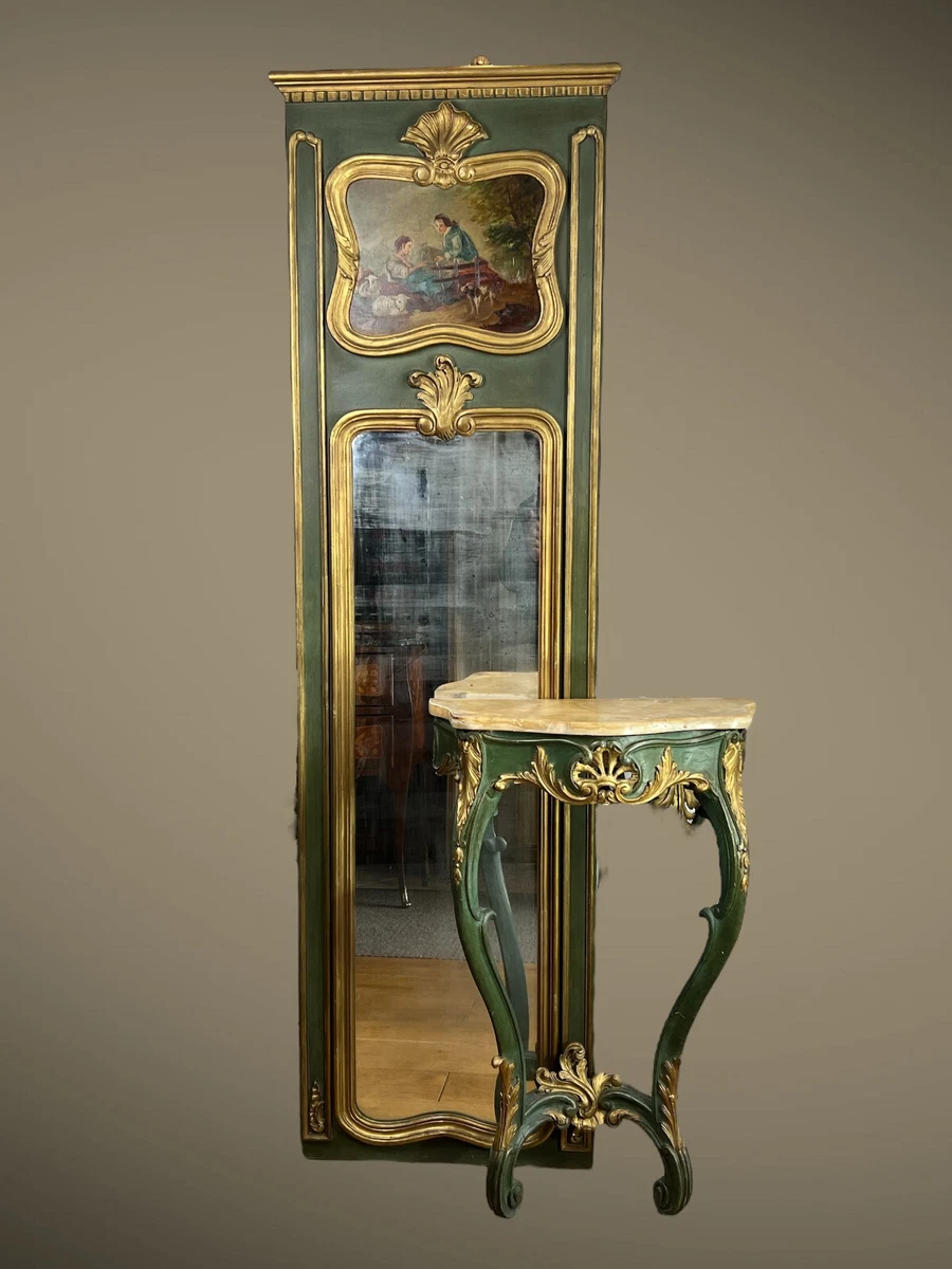 Miroir Trumeau Style Louis XV - Cadre Bois Noir Et Argent Patiné, Dimensions 96x116 Cm, Forme Rectangulaire