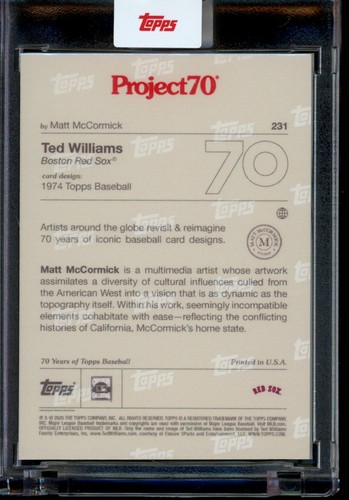 2021 Topps Project 70 Card #231 Ted Williams 1974 by Matt McCormick - Picture 2 of 2