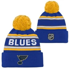 Outerstuff St. Louis Blues Wordark Jacquard Cuff Pom Kids Beanie Beany Children