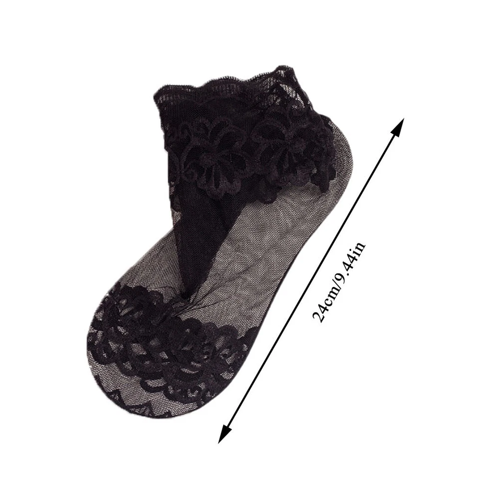 Calzini Da Donna In Pizzo Floreale A Rete Trasparente Calzini Corti Elastici ☆ - Immagine 2 di 4