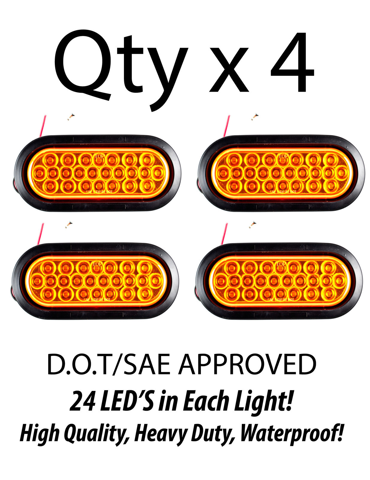 6" Inch Amber Oval 24 LED Turn Tail Signal Truck Light w Grommet