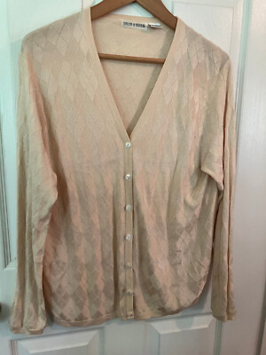 Evelyn & Arthur Ivory Silk Cozy Knit Long slvs V-neck Buttons Cardigan Blouse XL
