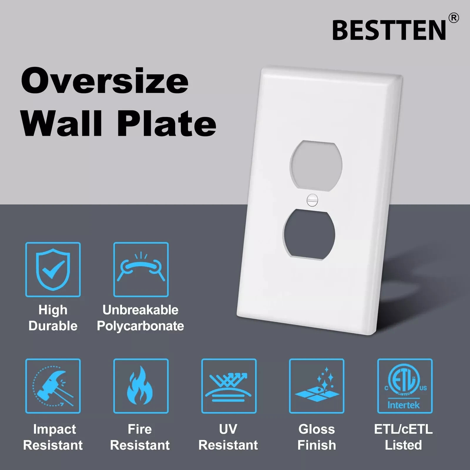 10 Pack 1-Gang Jumbo Duplex Receptacle Outlet Wall Plate Over-Size Unbreakabl...