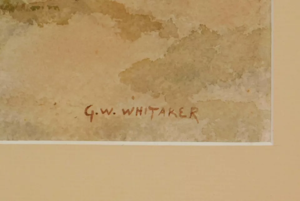 Pintura impressionista em aquarela "paisagem do porto" por George William Whitaker - Imagem 2 de 4