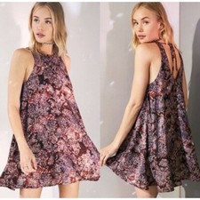 UO Silence + Noise Swing Dress Purple Printed Floral Size S Boho Party Casual