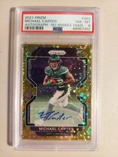 2021 Prizm Michael Carter No Huddle Gold Auto 8/10 PSA 8 Jets Rookie RC #365