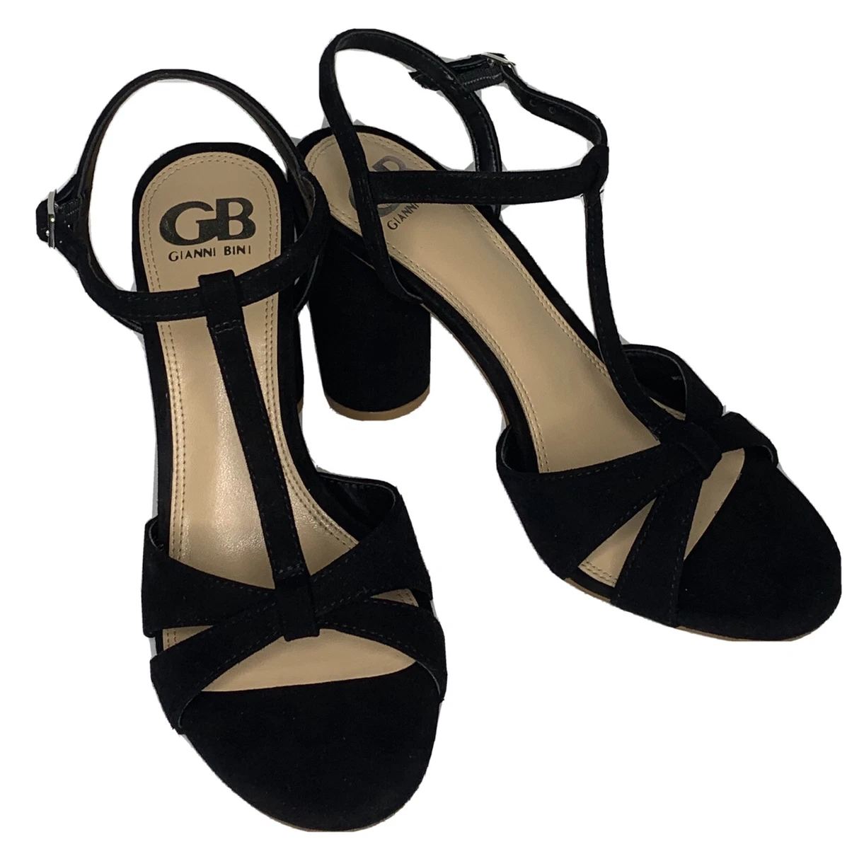 NEW Gianni Bini Suede Black Heels T Strap $79 7 M | eBay