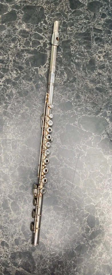 Emerson solid silver flute, part open holed, extended foot, double thumb plate. - Image 4 of 4