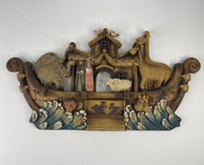 Noah's Ark  Animals Wall Plaque Sculpture 3D Nursery Child's Resin Vintage 19"