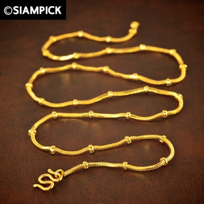 Beaded Chain 24K Yellow Gold Plated Thai Jewelry Baht Chain Everyday Neckace