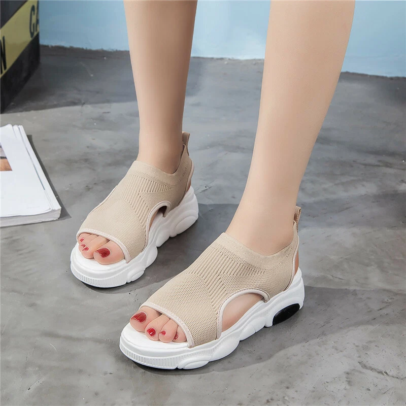 Women s Open Toe Wedge Casual Knitting Sandals Fabric Mesh Slingback Sport Shoes