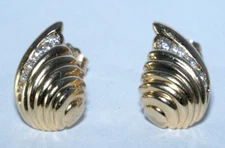 14K Yellow Gold 1/4ctw Natural Diamond SEASHELL Earrings, 3.2 grams