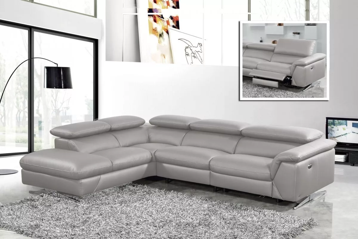 Light Grey Leather Sectional Sofa 3pc