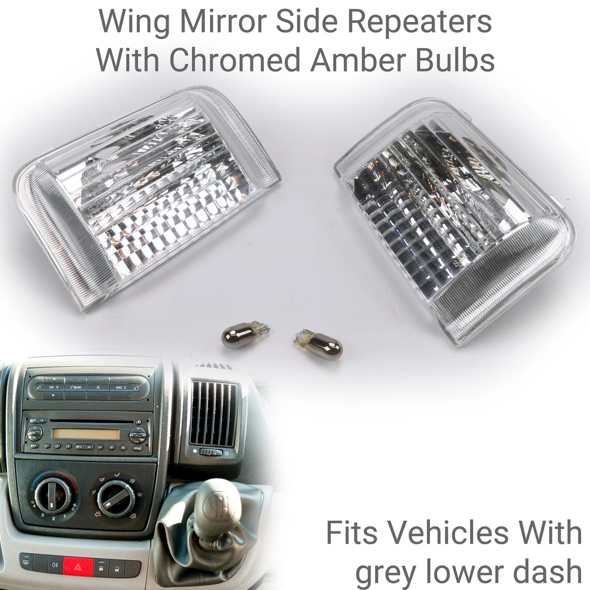 Genuine Fiat Ducato Wing Mirror Side Repeaters with Chrome Bulbs