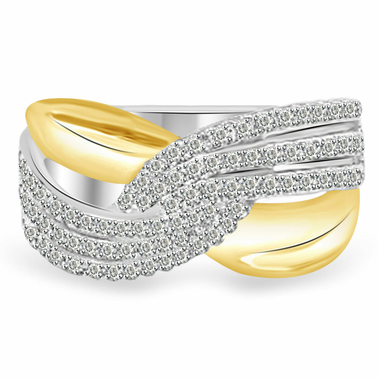 1/2 Carat Real Round Cut Diamond Twist Ring In 10K Yellow Gold Plated